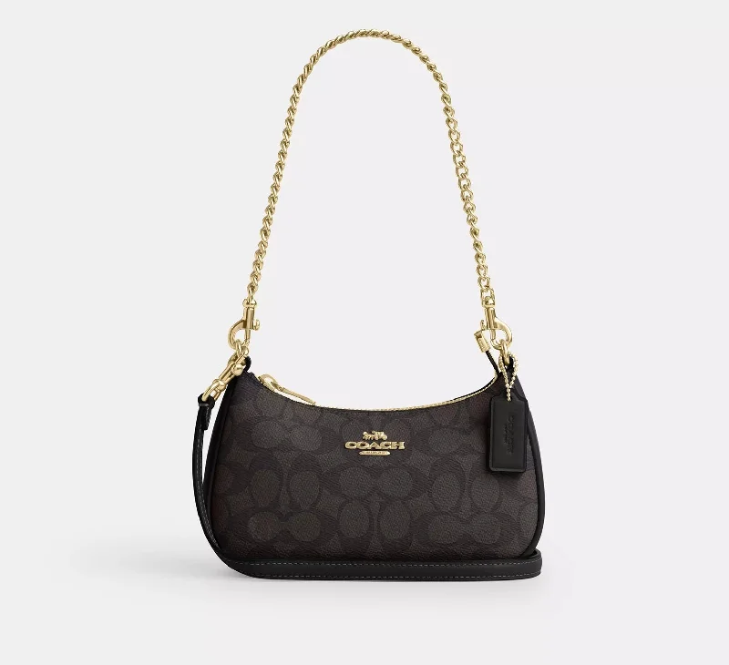 Coach Teri Mini Crossbody Bag In Signature Canvas Walnut Black 