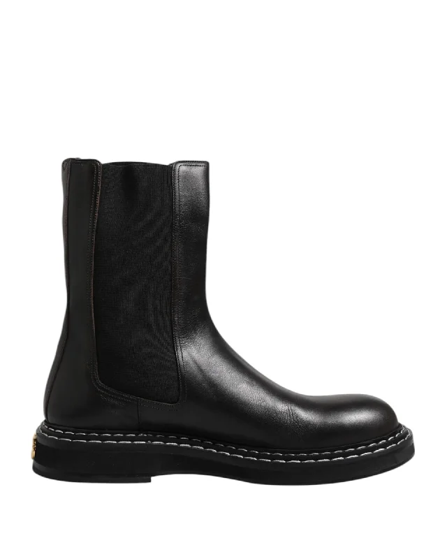 Dolce & Gabbana Leather Ankle Boots Stitched Sole Men Black