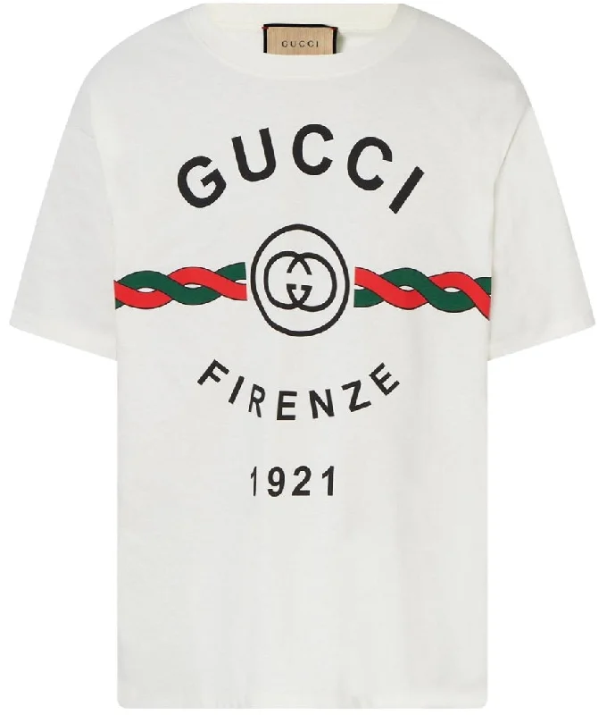 Gucci Firenze 1921 Printed Logo Cotton T-Shirt in White