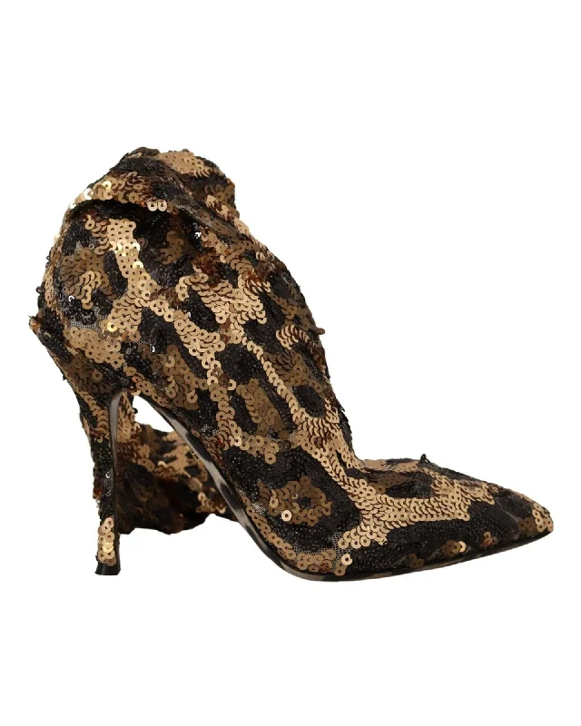 Dolce & Gabbana Leopard Sequins Knee High Boots