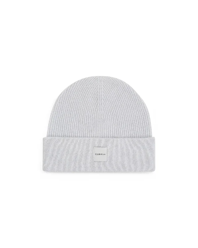 Calvin Klein Ribbed Beanie Classic Winter Hat Women Grey