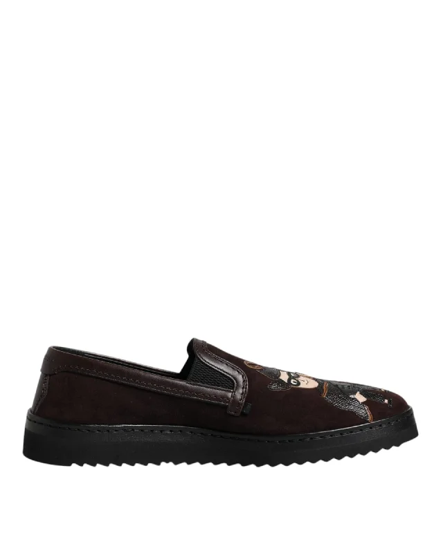 Dolce & Gabbana Suede Slip-On Moccasin Loafers with Rubber Sole and Logo Details