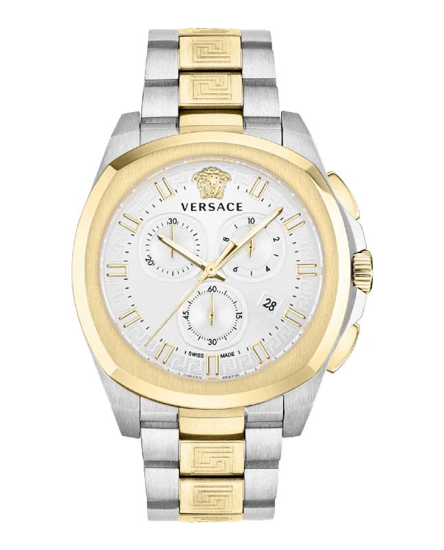 Versace Mens Versace Geo Chrono Two Tone 43mm Bracelet Fashion Watch