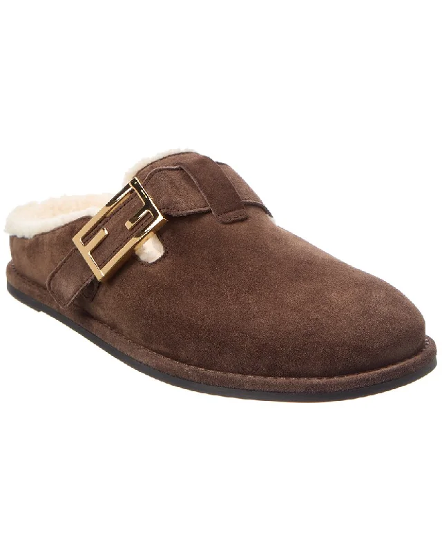 Fendi Feel Suede & Shearling Sabot