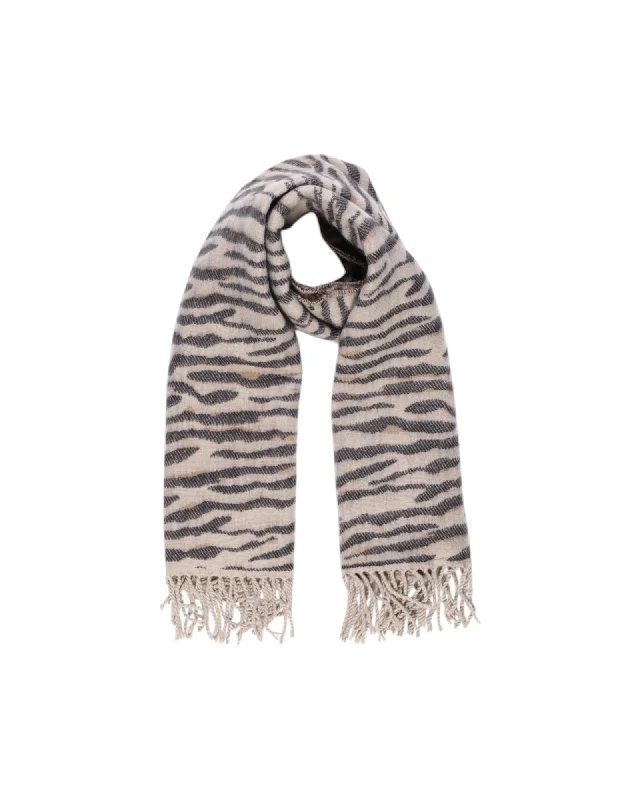Pieces Zebra Print Scarf with Fringe