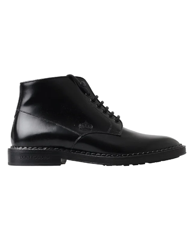 Dolce & Gabbana  Men's Lace-Up Ankle Boots - Black Leather