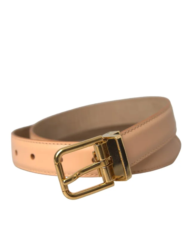 Dolce & Gabbana  Women's Beige Leather Belt with Gold Buckle