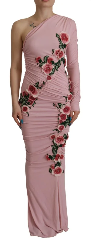 Dolce & Gabbana  Floral Embroidered One Shoulder Dress - Pink
