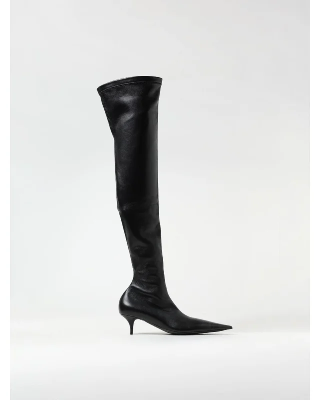 Balenciaga Knife Point Sock Boots Leather KneeHigh Women Black