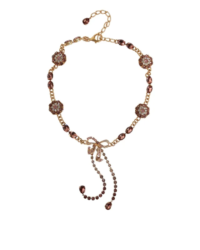 Dolce & Gabbana  Bow Crystal Necklace     Gold Statement Necklace with Bow Pendant    Luxury Crystal Bow Necklace by      Choker Necklace with Crystal Bow