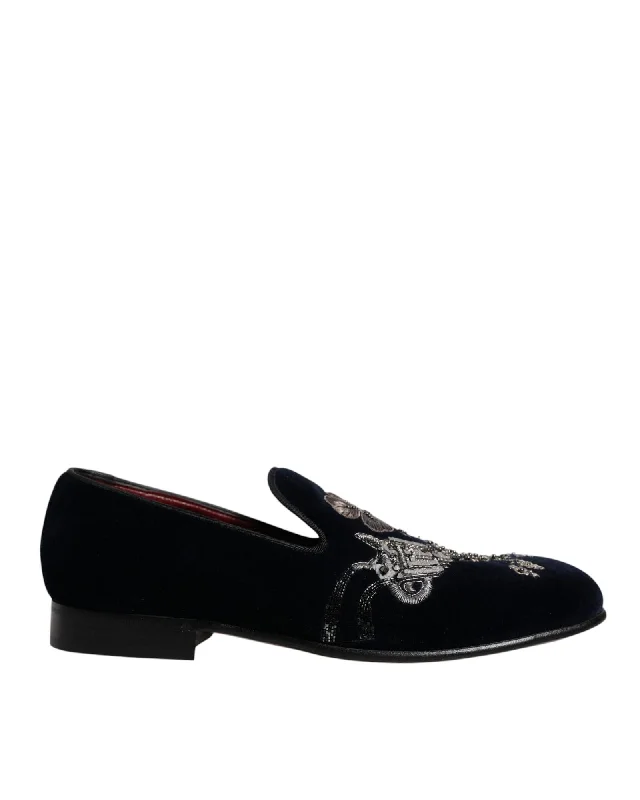 Dolce & Gabbana Velvet Embroidered Loafers Men Black