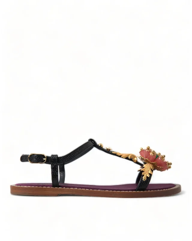Dolce & Gabbana  Floral Embellished Leather Sandals