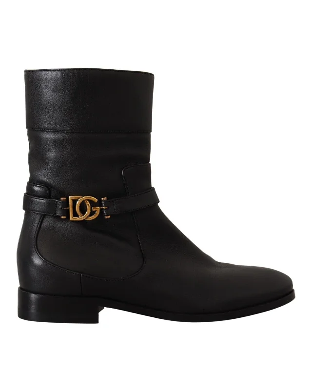 Dolce & Gabbana  Black Leather Boots with DG Buckle
