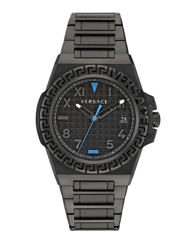 Versace Mens Greca Reaction IP Black 44mm Bracelet Fashion Watch