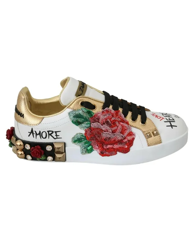 Dolce & Gabbana  Sicily Embroidered Rose Sneakers White