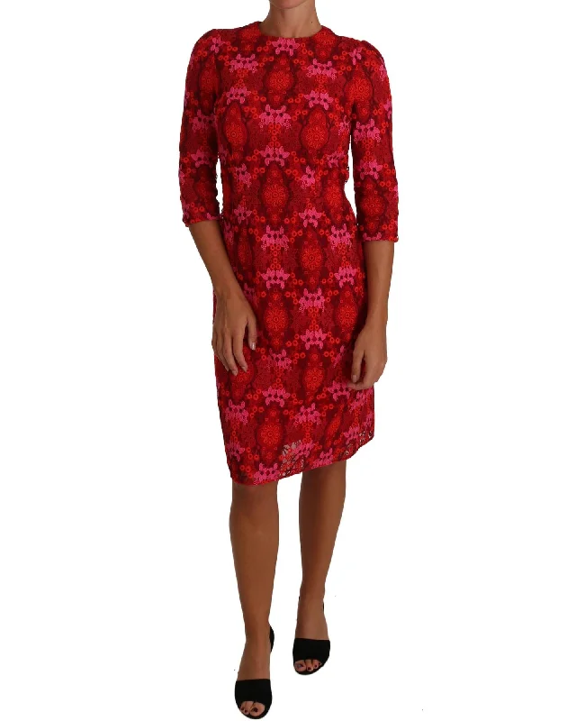 Dolce & Gabbana Elegant Floral Crochet Knee-Length Dress - Italian Luxury