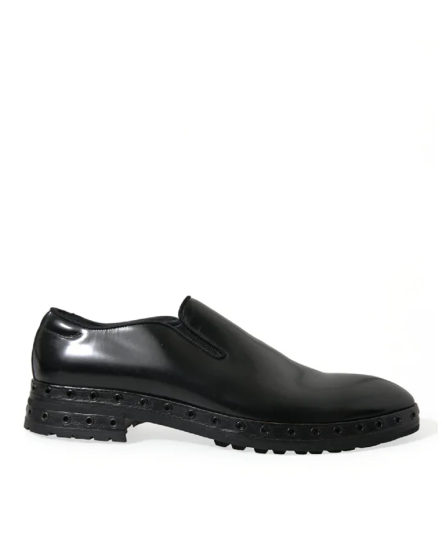 Dolce & Gabbana  Black Leather Slip-On Shoes