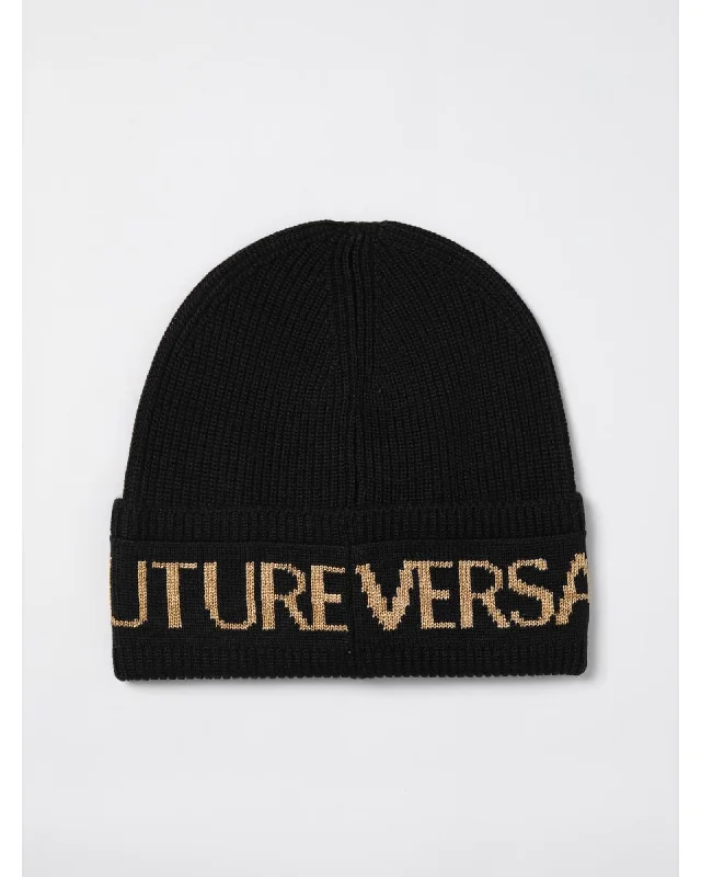 Versace Jeans Couture Wool Beanie with Logo Women Black Hats