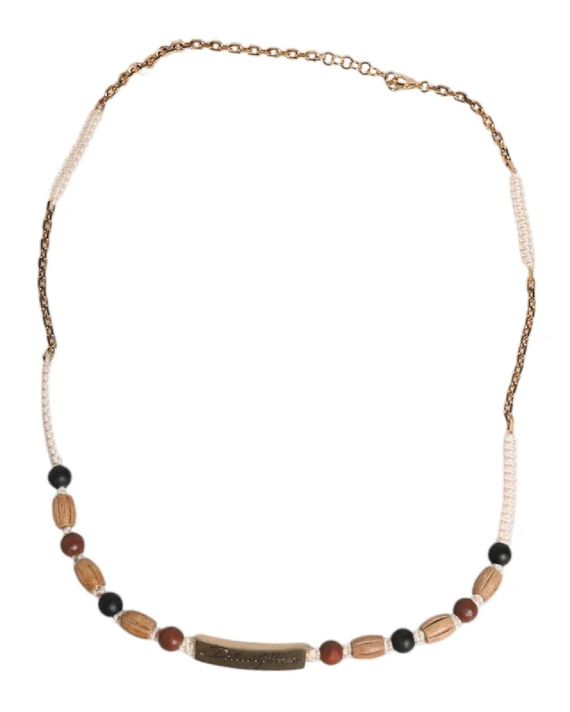 Dolce & Gabbana Beaded Wood Necklace with Metal Chain Men Gold Others