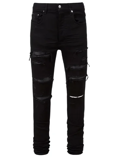 Amiri Leather Patch Ripped Black Jeans