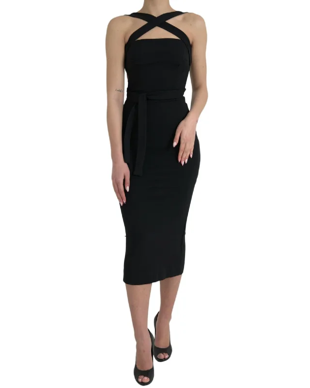 Dolce & Gabbana  Black CrossStrap Midi Dress