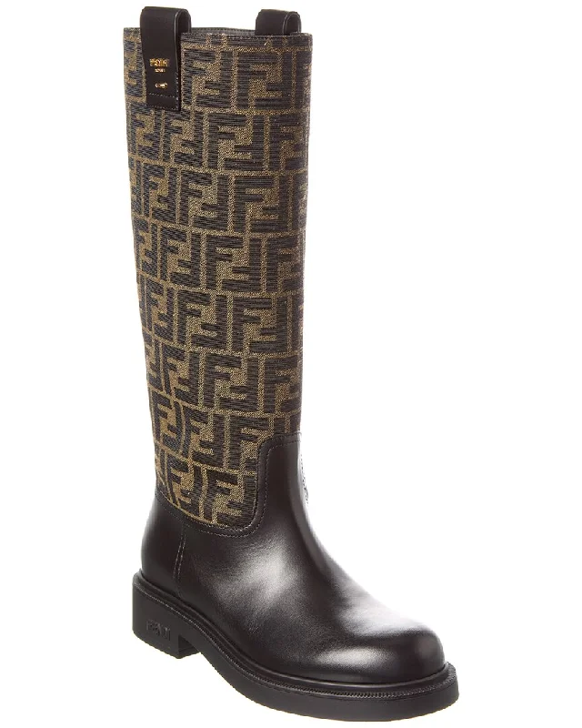 Fendi Filo Ff Jacquard Canvas & Leather Knee-High Boot
