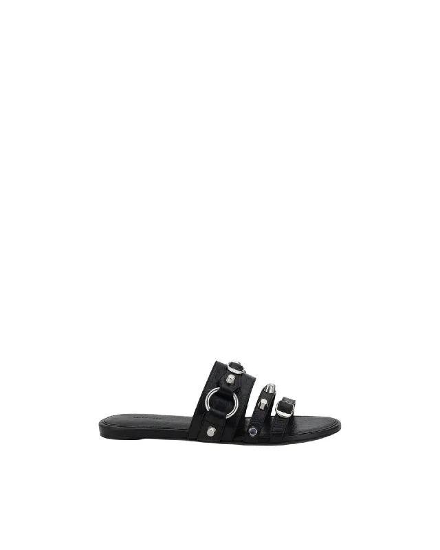 Balenciaga Hardware Slides Sandals Flat Women Black