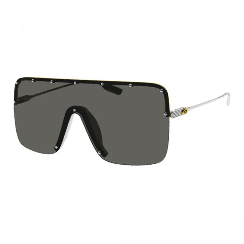 Gucci Shield Rimless, with a Gold frame and Grey lens.