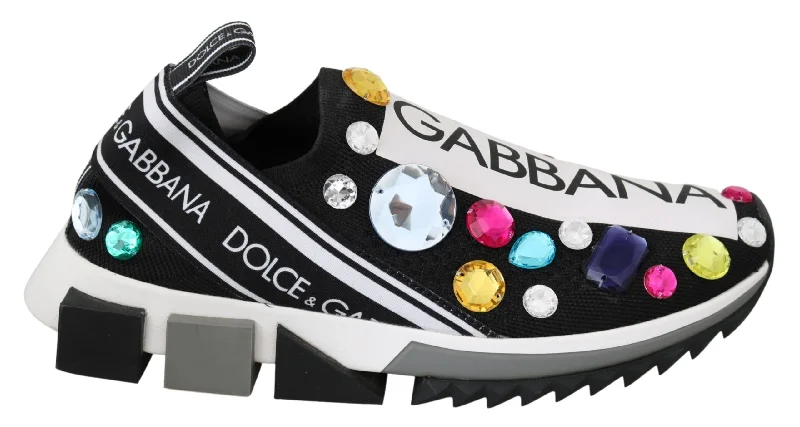 Dolce & Gabbana  Portofino Black Sneakers with Colorful Embellishments