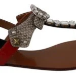 Dolce & Gabbana  Women's Red Leather Rhinestone Sandals