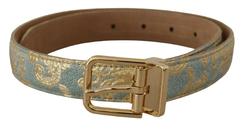 Dolce & Gabbana  Blue & Gold Patterned Leather Belt