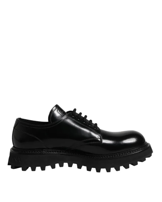 Dolce & Gabbana Lug Sole Leather Oxfords Men Black Formal Shoes
