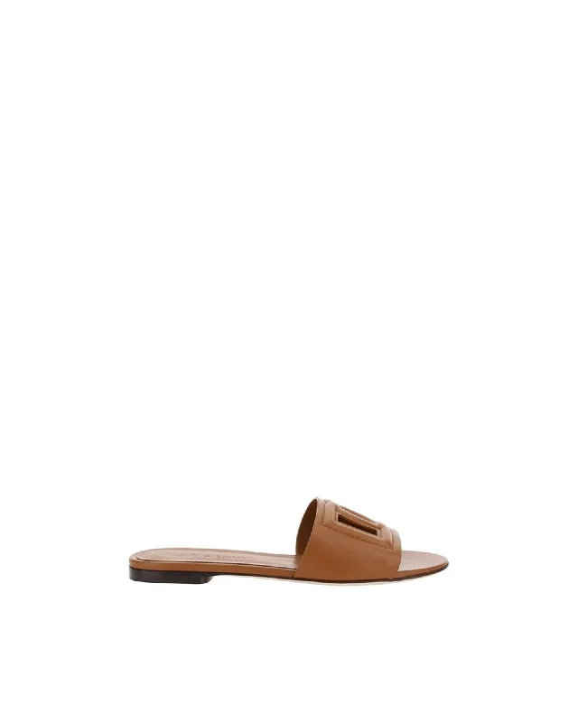 Dolce & Gabbana Leather Sandals Logo Detail Women Brown