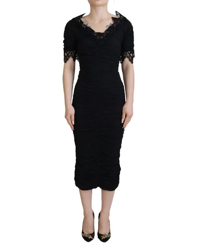 Dolce & Gabbana Gorgeous  Sheath Midi Bodycon Lace Silk Dress
