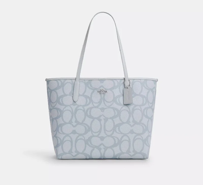 Coach City Tote Bag In Sketch Signature Canvas Ice Blue 