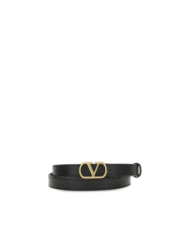 Valentino Garavani Leather Belt with VLogo Buckle Women Black