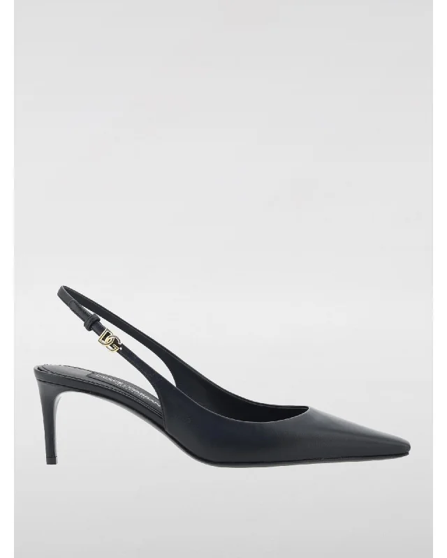 Dolce & Gabbana Leather Slingback Pumps Kitten Heel Women Black High Heel Shoes