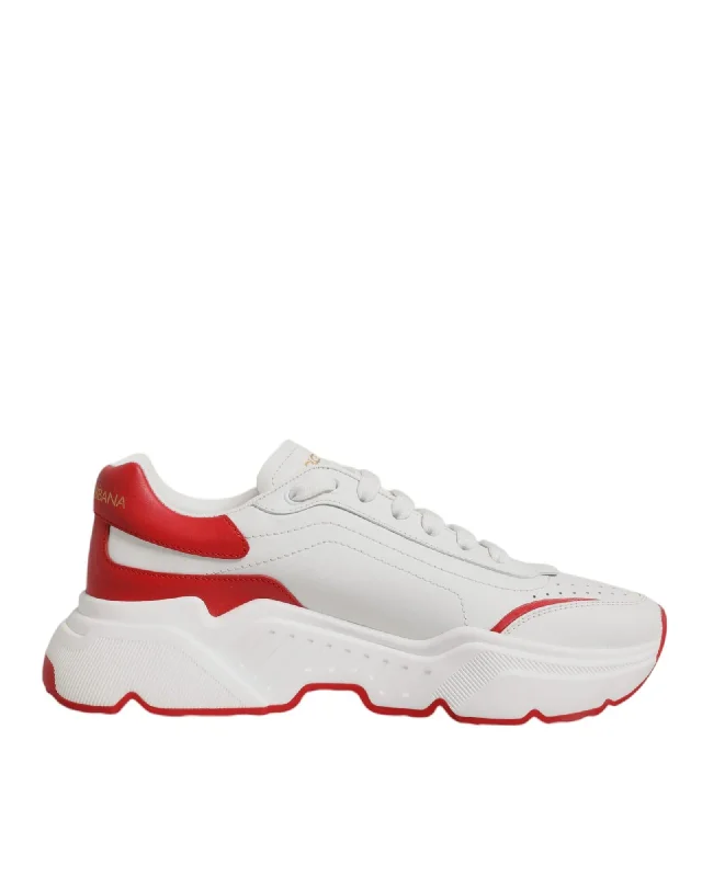 Dolce & Gabbana Portofino Leather Sneakers Casual Men White And Red