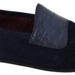 Dolce & Gabbana  Men's Blue Suede Loafers with Crocodile Embossed Leather Detail
