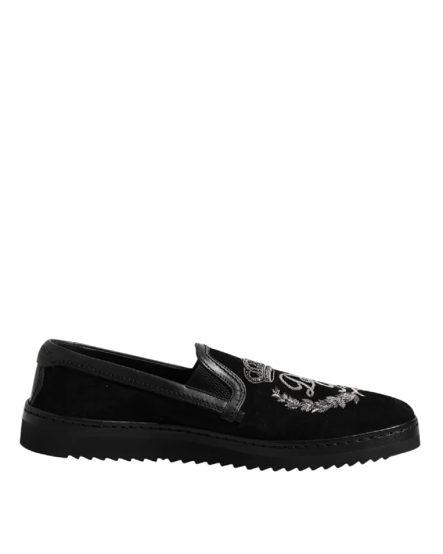 Dolce & Gabbana Suede Embroidered SlipOn Loafer Men Black