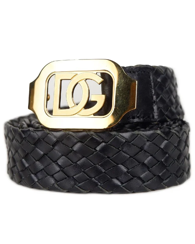 Dolce & Gabbana Braided Leather Belt with Buckle Women Black
