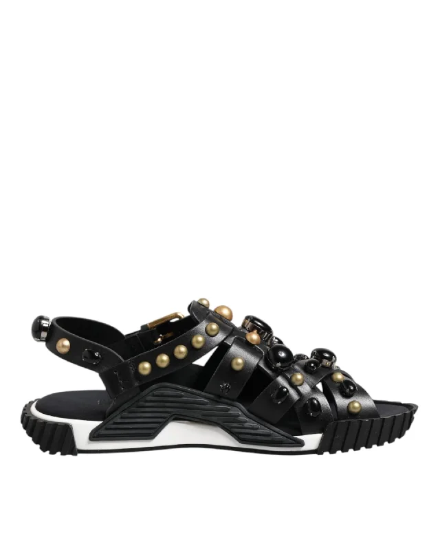 Dolce & Gabbana Embellished Leather Sandals Men Blackwhite