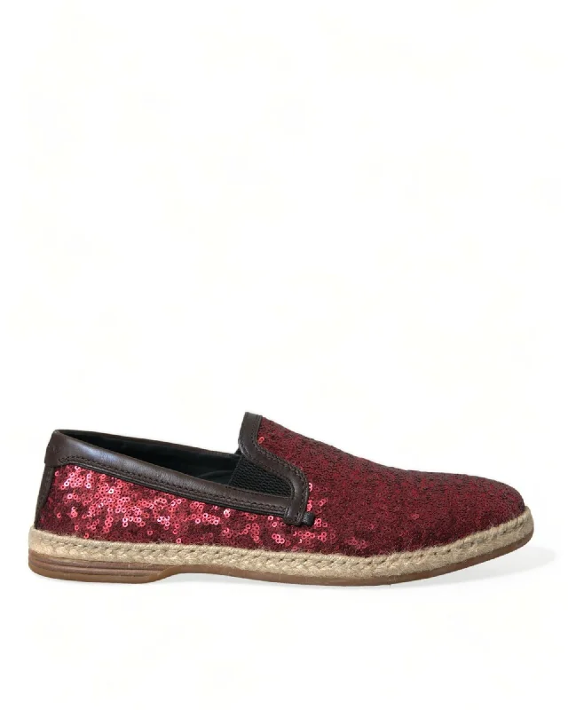 Dolce & Gabbana  Red Sequin Espadrille SlipOn Shoes
