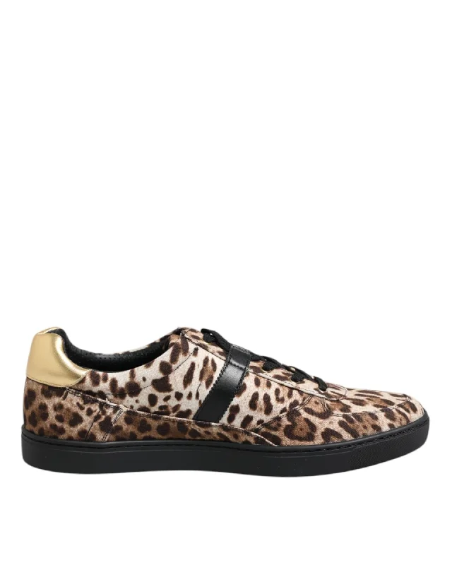 Dolce & Gabbana Leopard Print Canvas Sneakers Men Brown