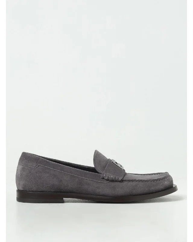 Dolce & Gabbana Suede Leather Loafers Slipon Men Grey