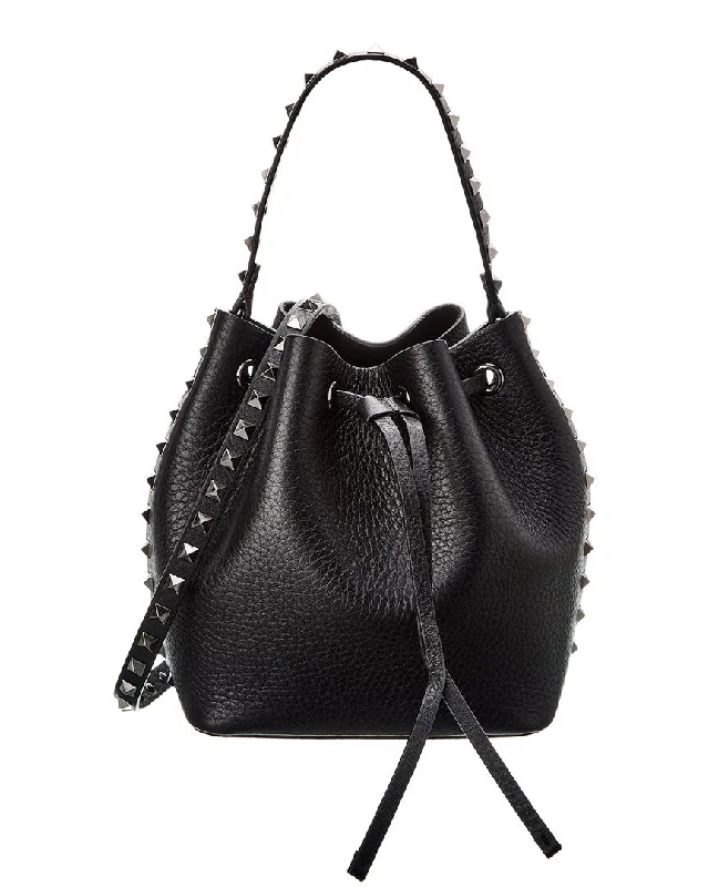 Valentino Rockstud Grainy Leather Bucket Bag