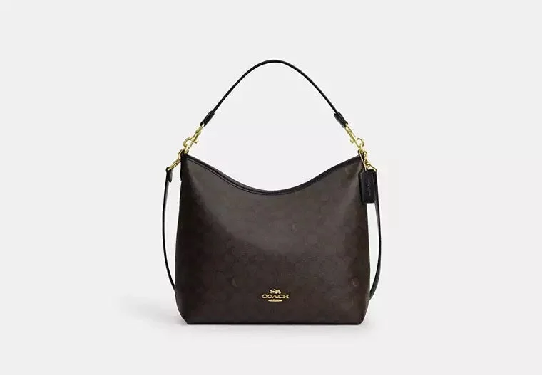 Coach Laurel Large Shoulder Bag In Signature Canvas Walnut Black 