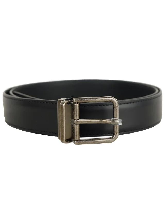Dolce & Gabbana Leather Belt with Metal Buckle Women Black