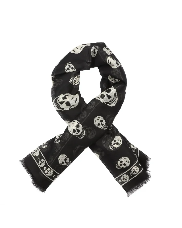 Alexander Mcqueen Skull Print Silk Scarf Women Black | Black Scarves & Shawls
