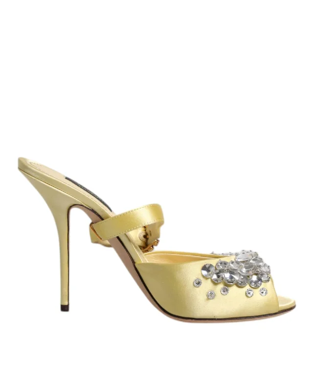 Dolce & Gabbana Satin Mules CrystalEmbellished Yellow